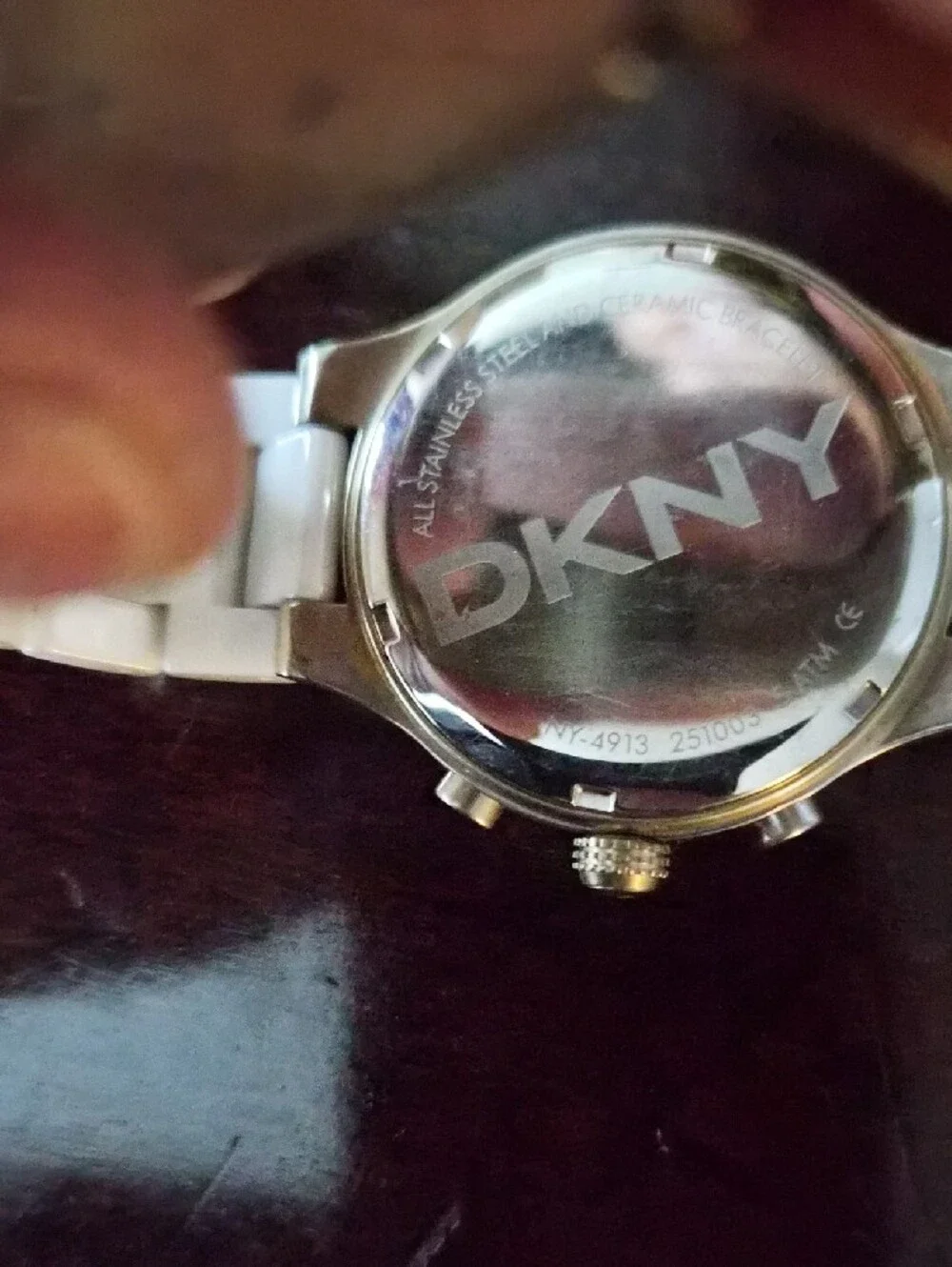DKNY White Ceramic Chronograph Watch with Gold Accents